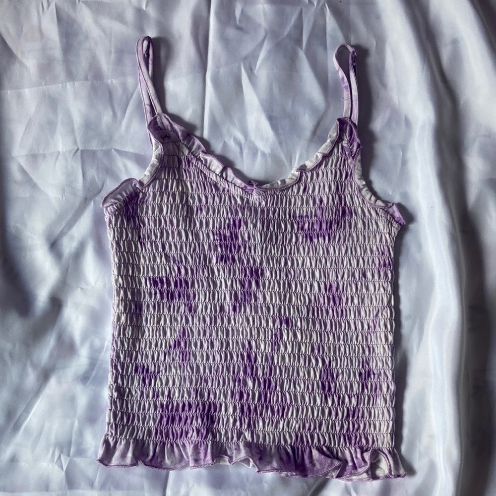 NWOT - Purple Tie Dye Tank Top- Adjustable Straps and Gathered Fabric
